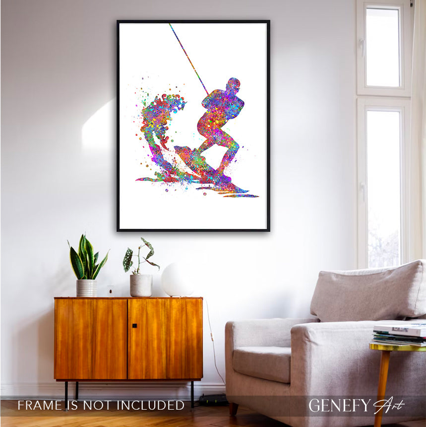 Water Skiing Watercolour Art Print