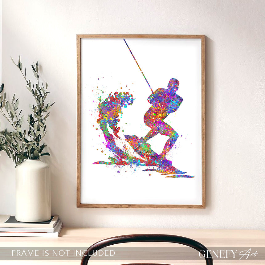 Water Skiing Watercolour Art Print