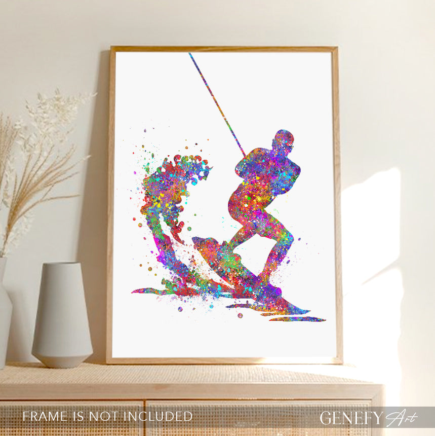 Water Skiing Watercolour Art Print
