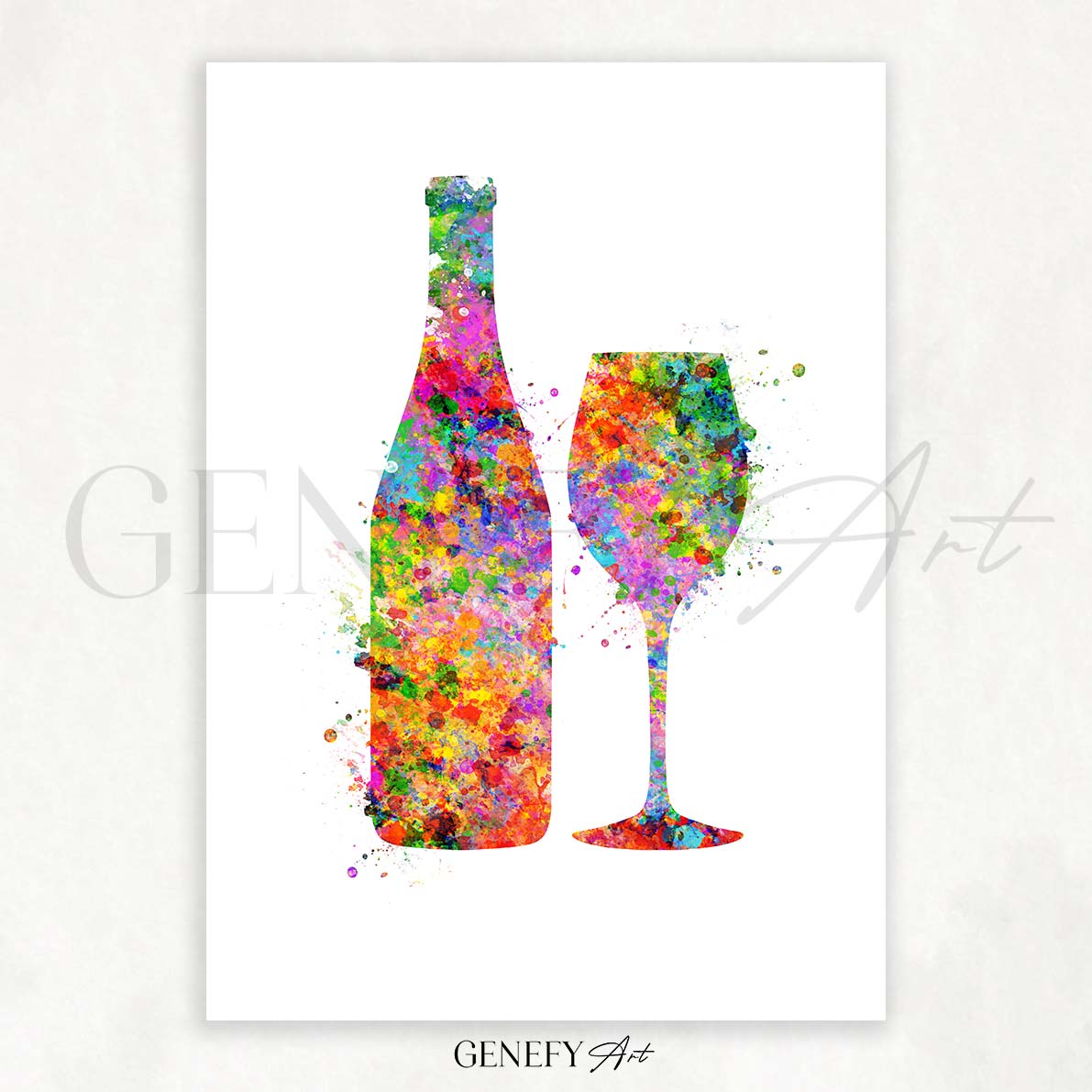 Wine Glass and Bottle Watercolour Print