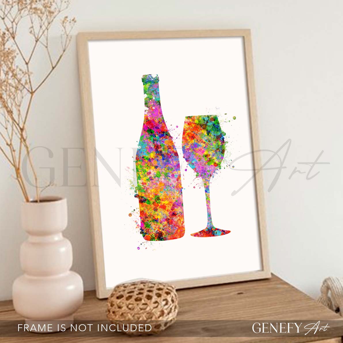 Wine Glass and Bottle Watercolour Print
