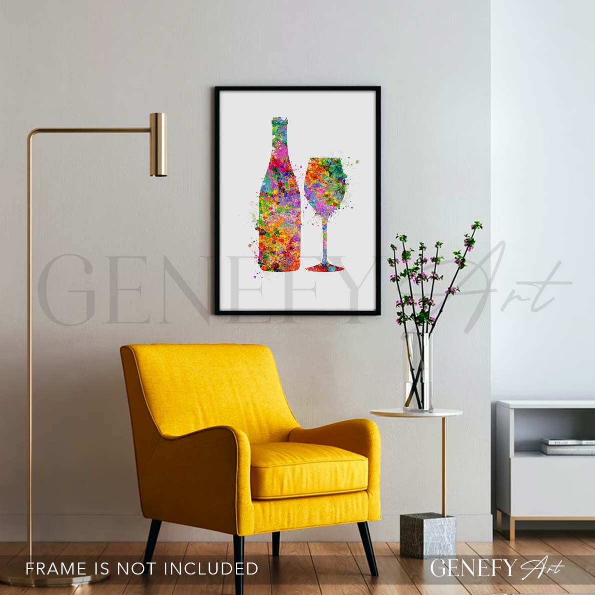Wine Glass and Bottle Watercolour Print