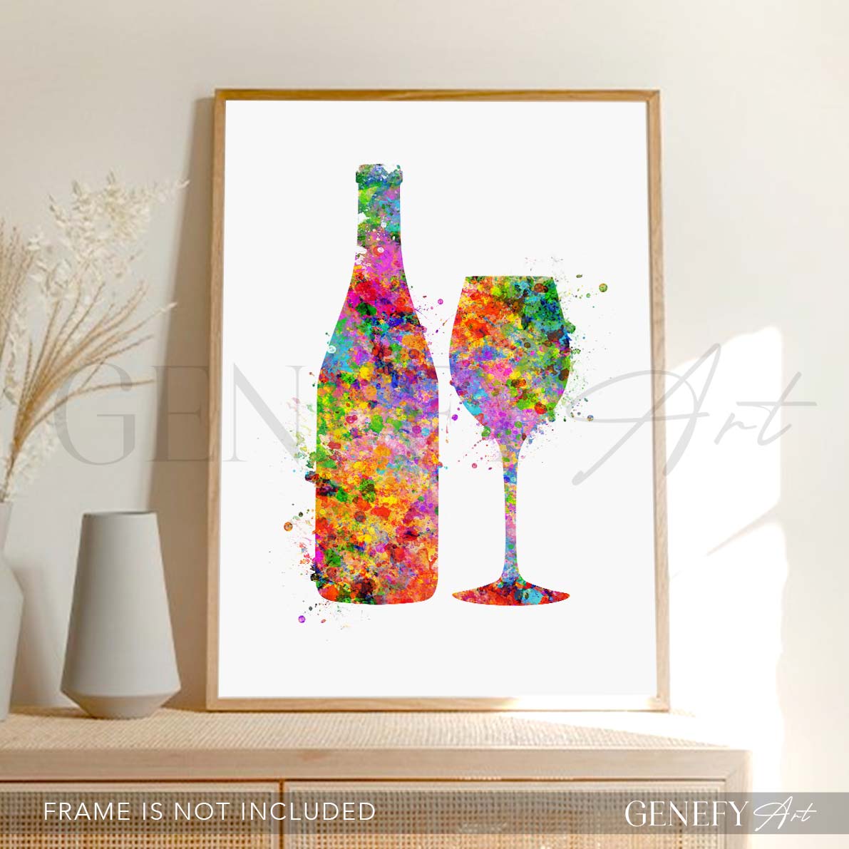 Wine Glass and Bottle Watercolour Print