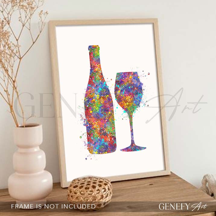 Wine Glass and Bottle Watercolour Print