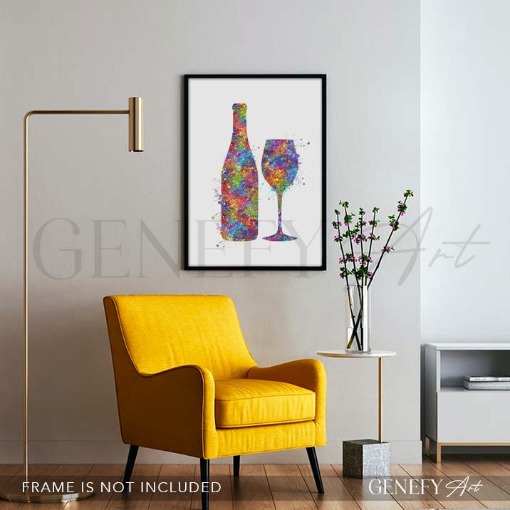 Wine Glass and Bottle Watercolour Print