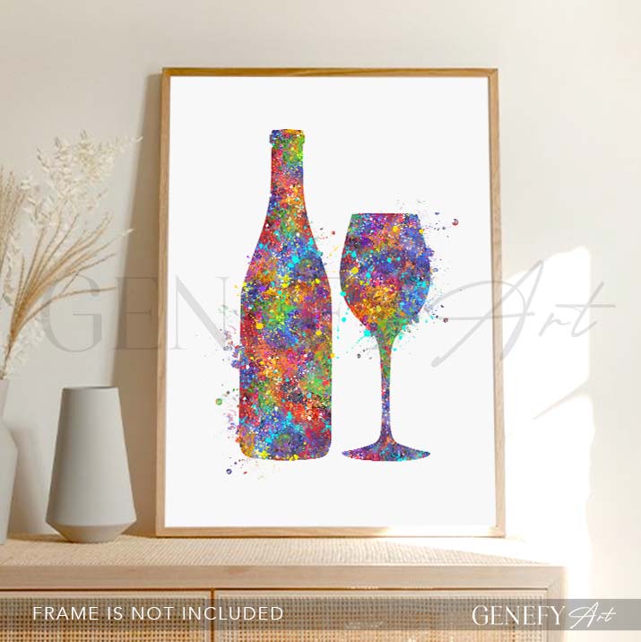 Wine Glass and Bottle Watercolour Print