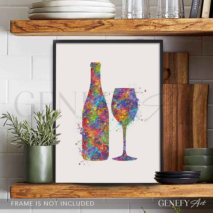 Wine Glass and Bottle Watercolour Print