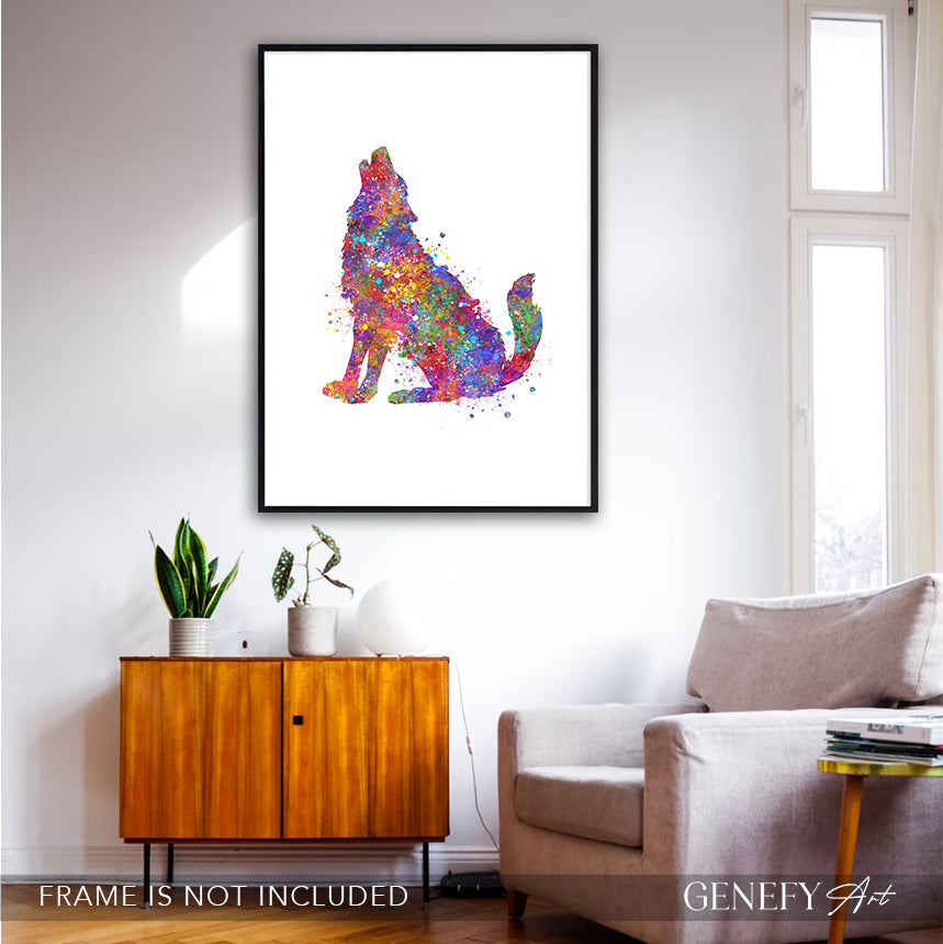 Wolf Howling Watercolour Art Print