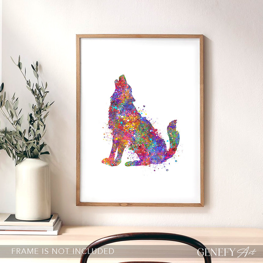 Wolf Howling Watercolour Art Print