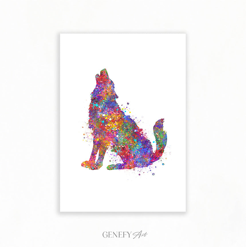 Wolf Howling Watercolour Art Print