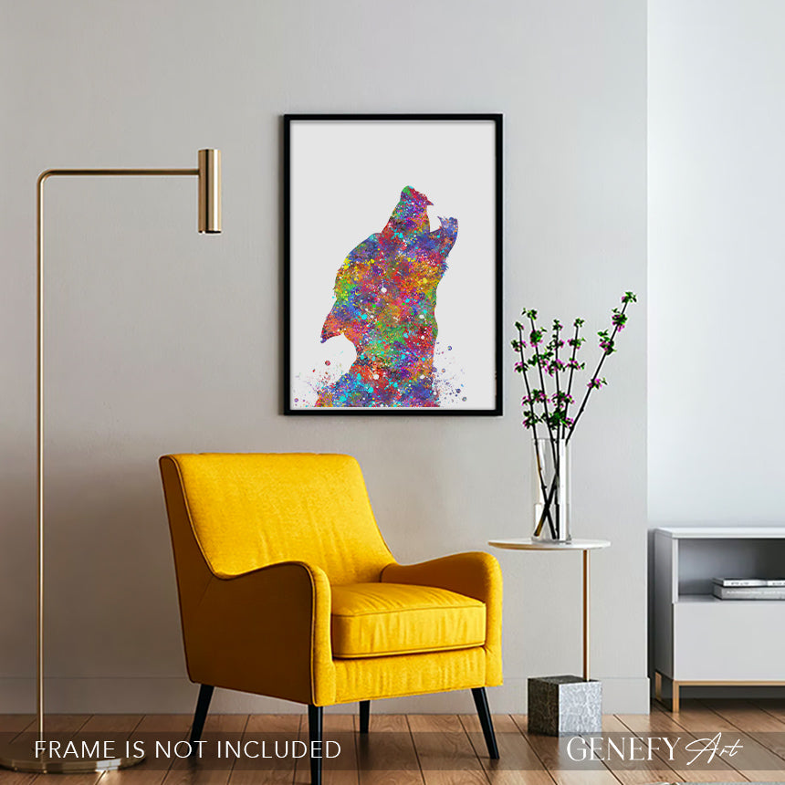 Wolf Howling Watercolour Art Print