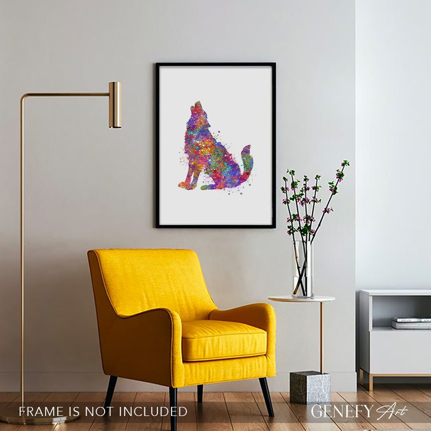 Wolf Howling Watercolour Art Print