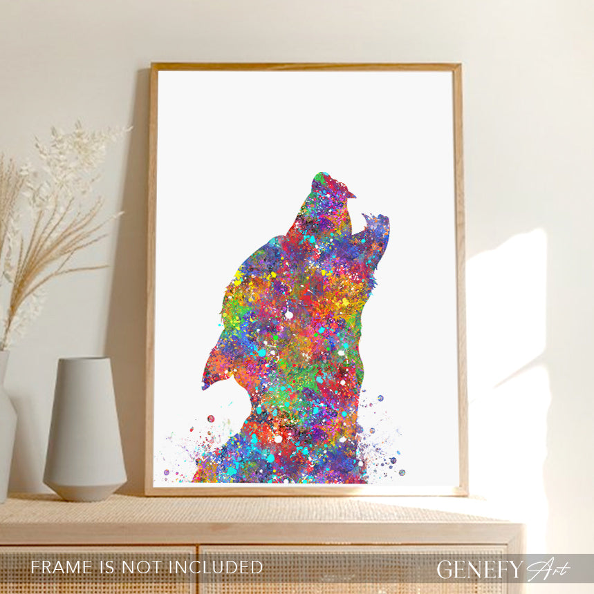 Wolf Howling Watercolour Art Print