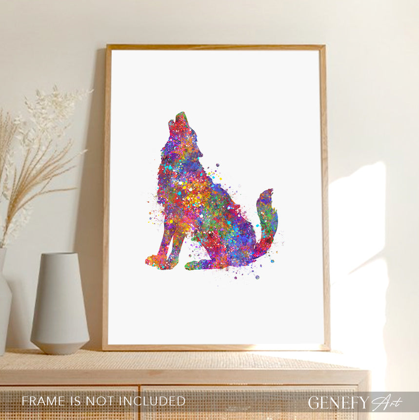 Wolf Howling Watercolour Art Print