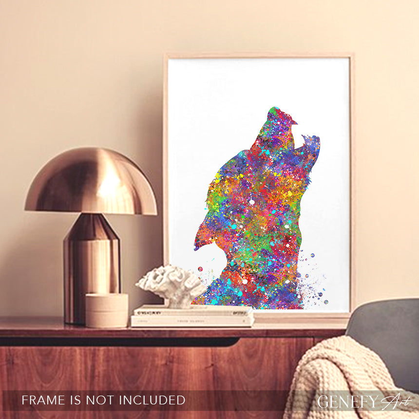 Wolf Howling Watercolour Art Print