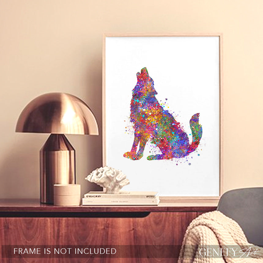 Wolf Howling Watercolour Art Print