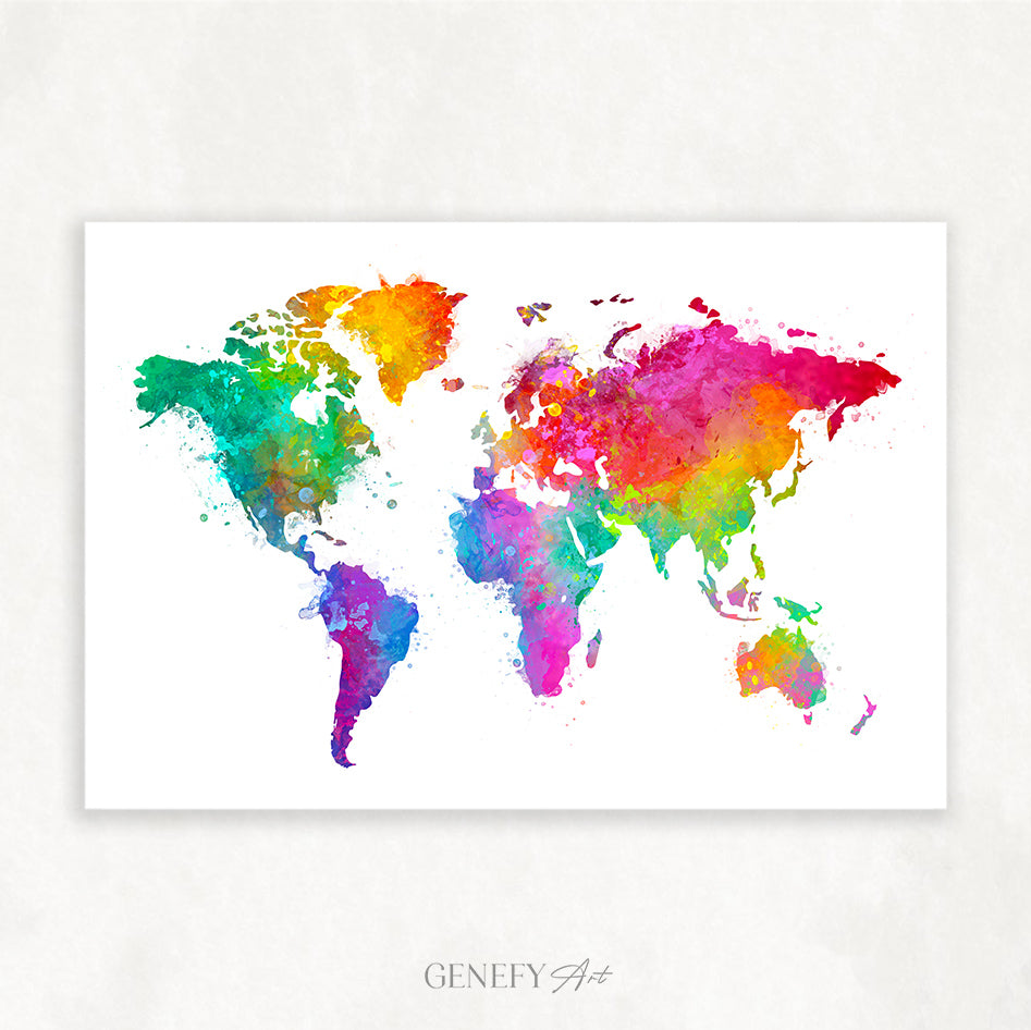 World Map Watercolour Print - Genefy Art
