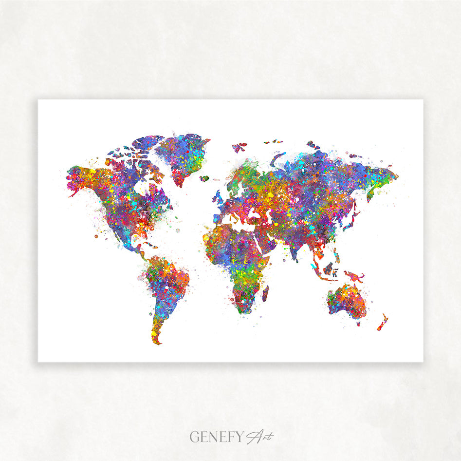 World Map Watercolour Art Print