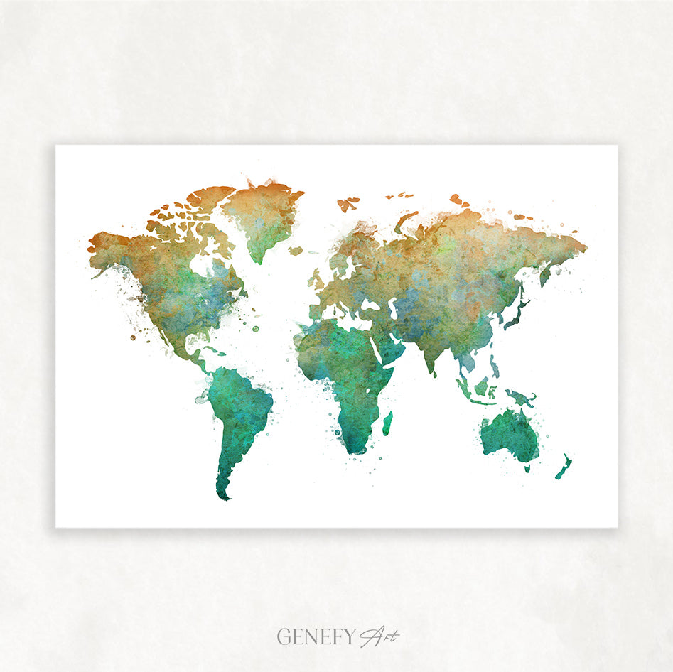 World Map Watercolour Print - Genefy Art