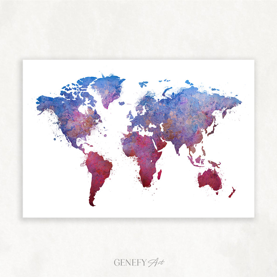 World Map Watercolour Print - Genefy Art