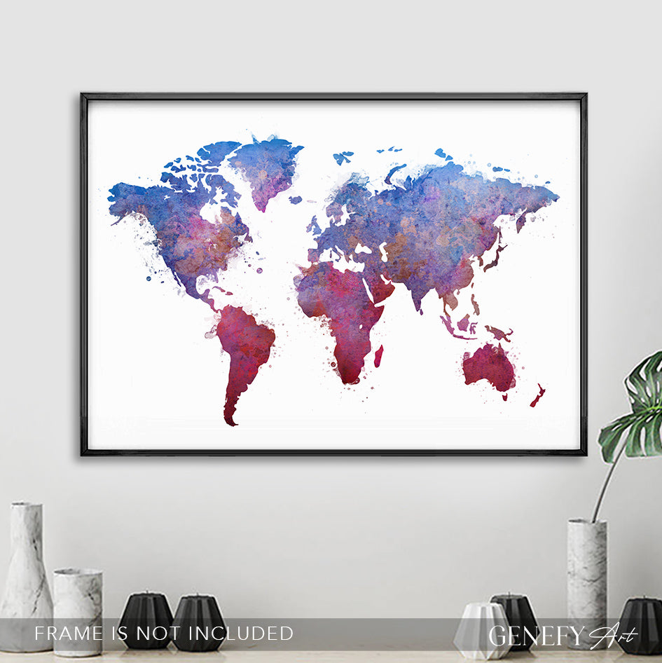 World Map Watercolour Print - Genefy Art
