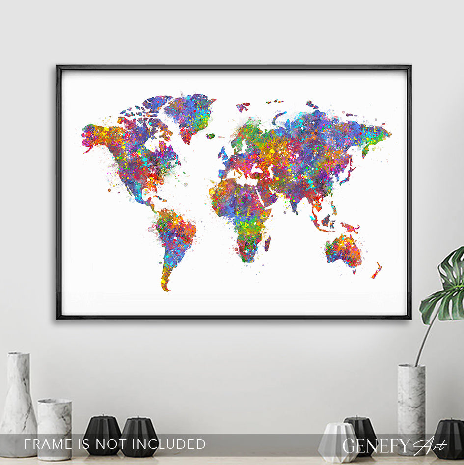 World Map Watercolour Art Print