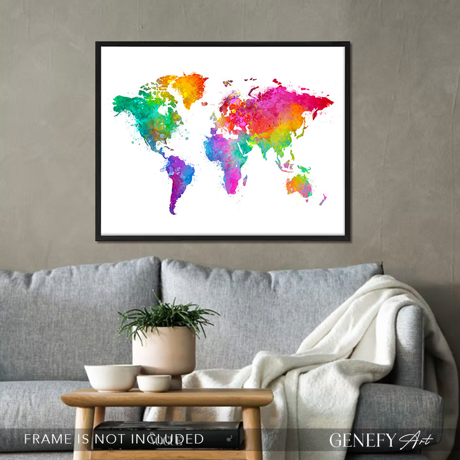 World Map Watercolour Print - Genefy Art