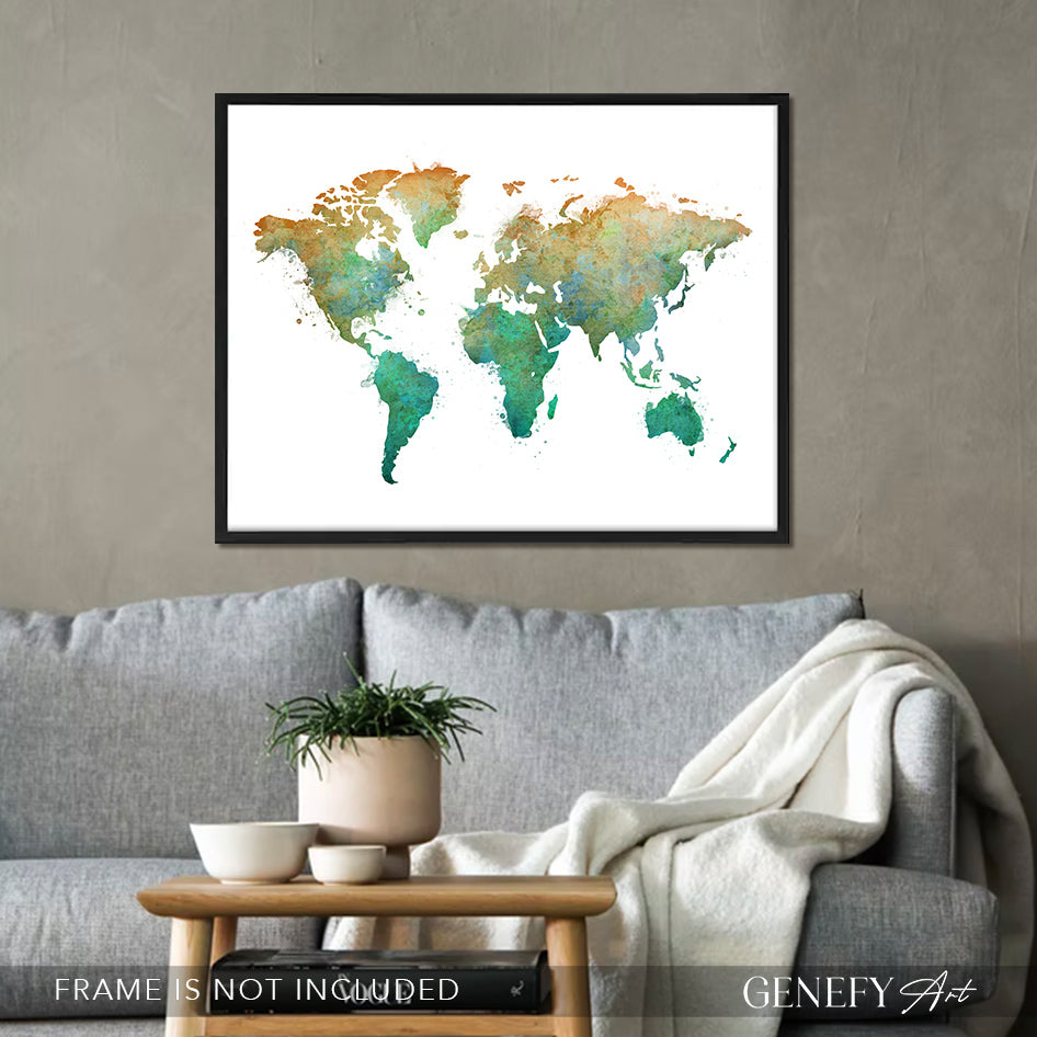 World Map Watercolour Print - Genefy Art