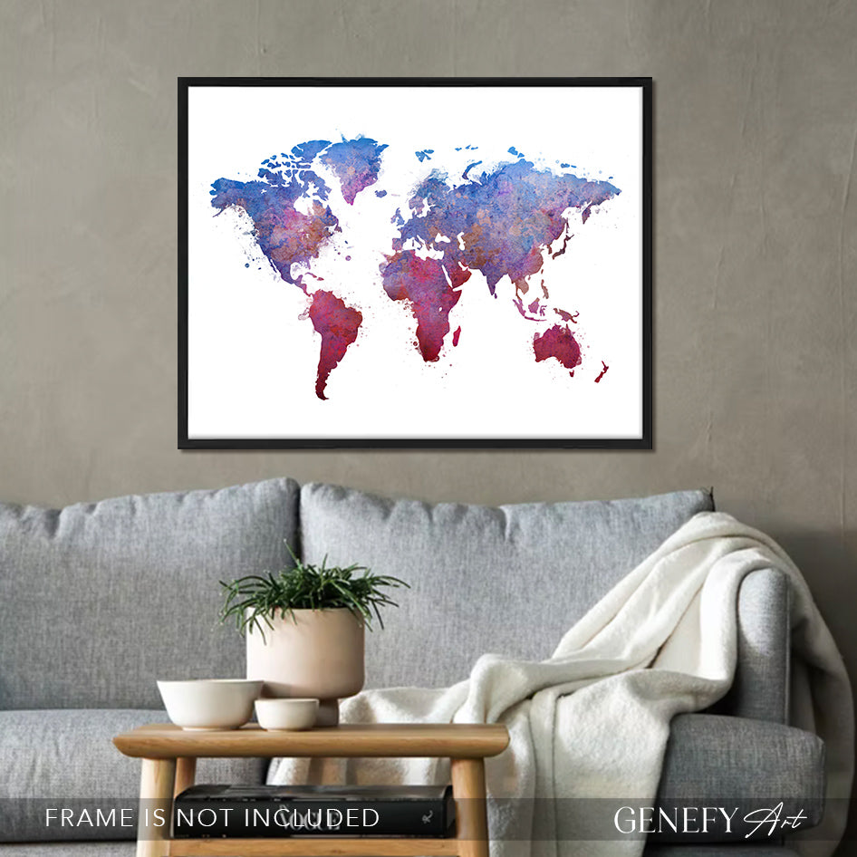 World Map Watercolour Print - Genefy Art
