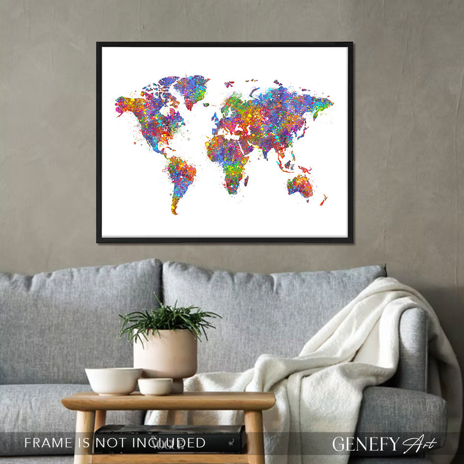 World Map Watercolour Art Print