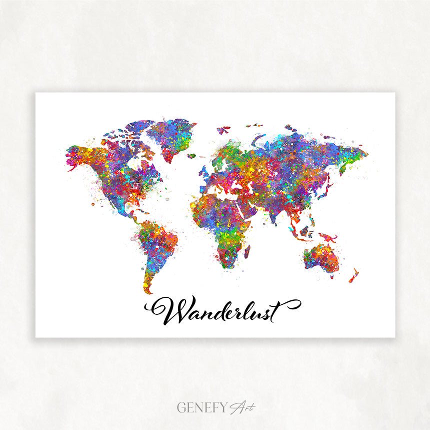 World Map Watercolour Art - Wanderlust