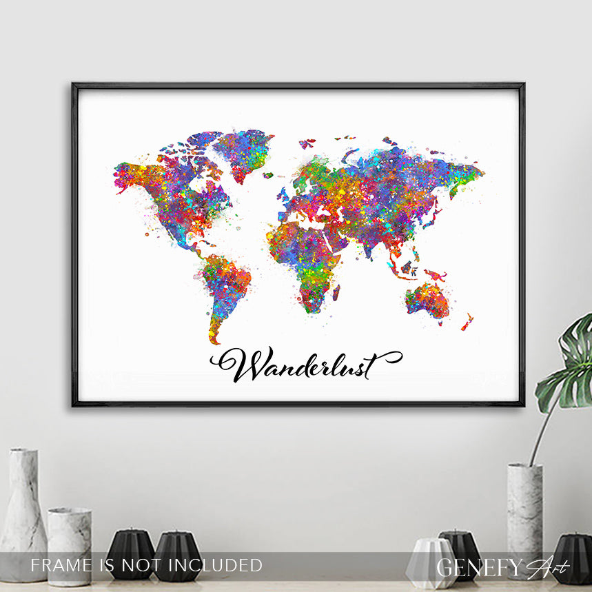 World Map Watercolour Art - Wanderlust