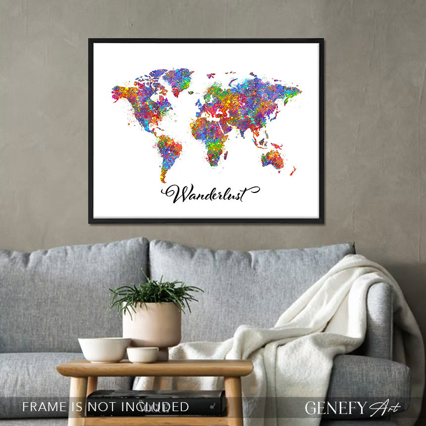 World Map Watercolour Art - Wanderlust