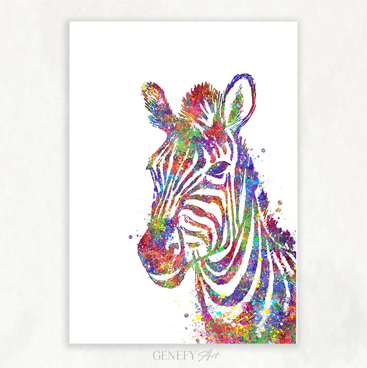 Zebra Portrait Watercolour Wall Art