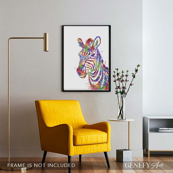 Zebra Portrait Watercolour Wall Art