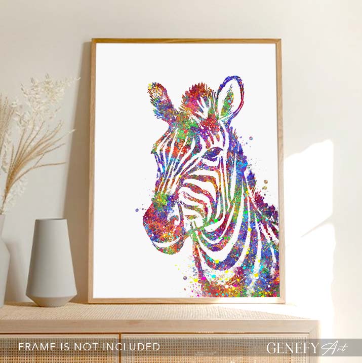 Zebra Portrait Watercolour Wall Art