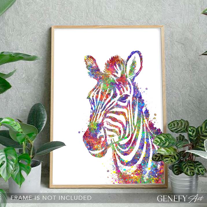 Zebra Portrait Watercolour Wall Art
