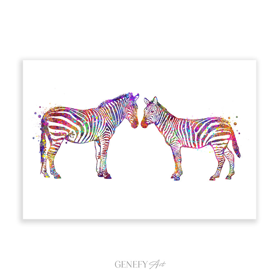 Zebra Couple Watercolour Art Print