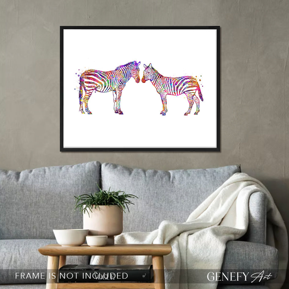 Zebra Couple Watercolour Art Print