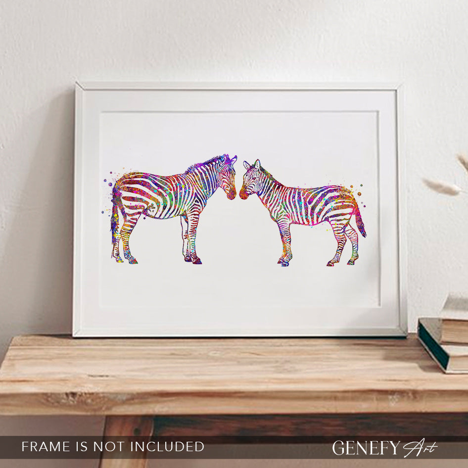 Zebra Couple Watercolour Art Print