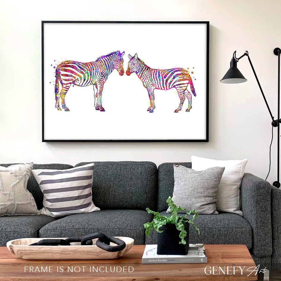 Zebra Couple Watercolour Art Print