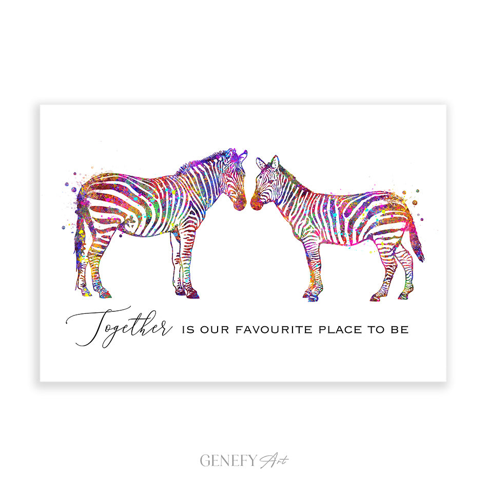 Zebra Couple Watercolour Art Print