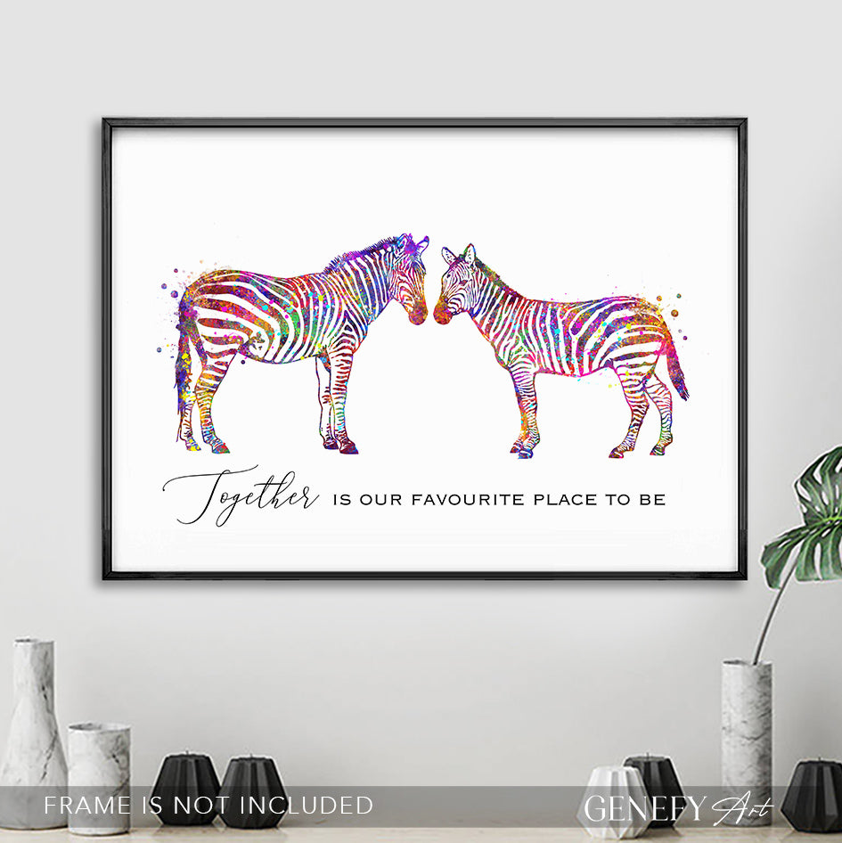 Zebra Couple Watercolour Art Print