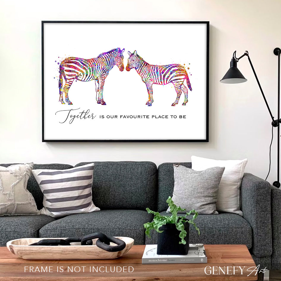 Zebra Couple Watercolour Art Print