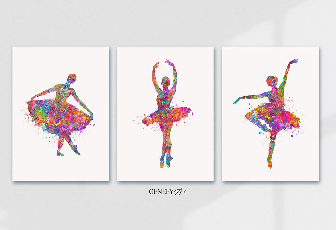 Ballerina Watercolour Art Set of 3 Prints