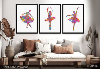 Ballerina Watercolour Art Set of 3 Prints