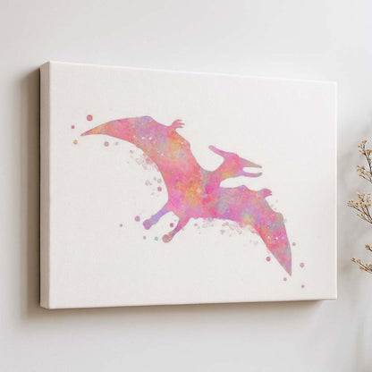 Pteranodon Dinosaur Wall Art Print – Pink Watercolour Flying Dino Decor for Kids