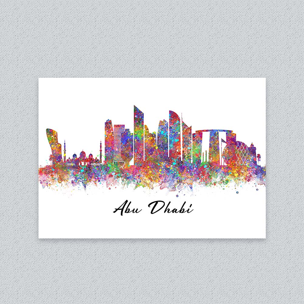 Abu Dhabi Skyline Watercolour Wall Art Print
