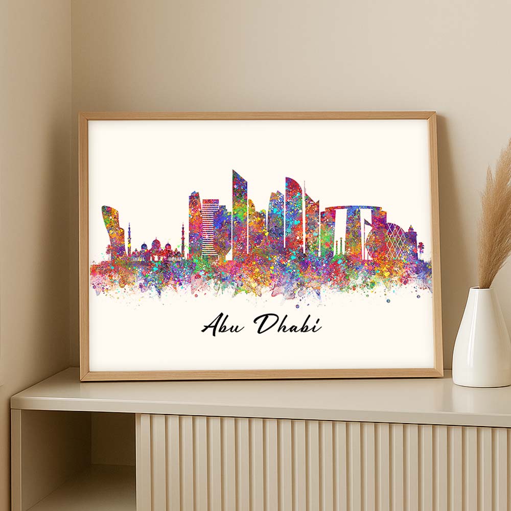 Abu Dhabi Skyline Watercolour Wall Art Print
