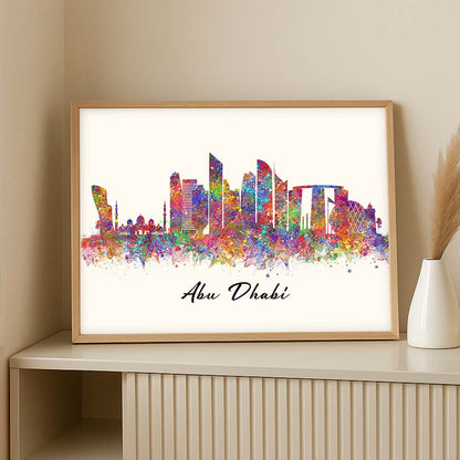 Abu Dhabi Skyline Watercolour Wall Art Print